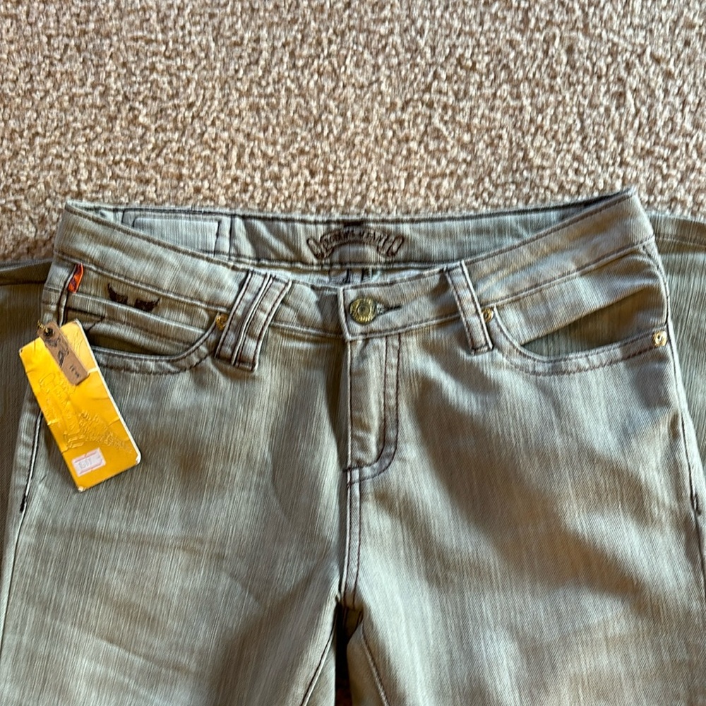 Robins light grey straight leg rhinestone jean - Picture 2 of 7